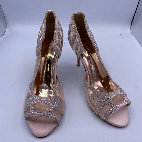 XYD Pink Peep Toe Half D'Orsay Mesh Crystal Studded High Heels Pump - Picture 3 of 12
